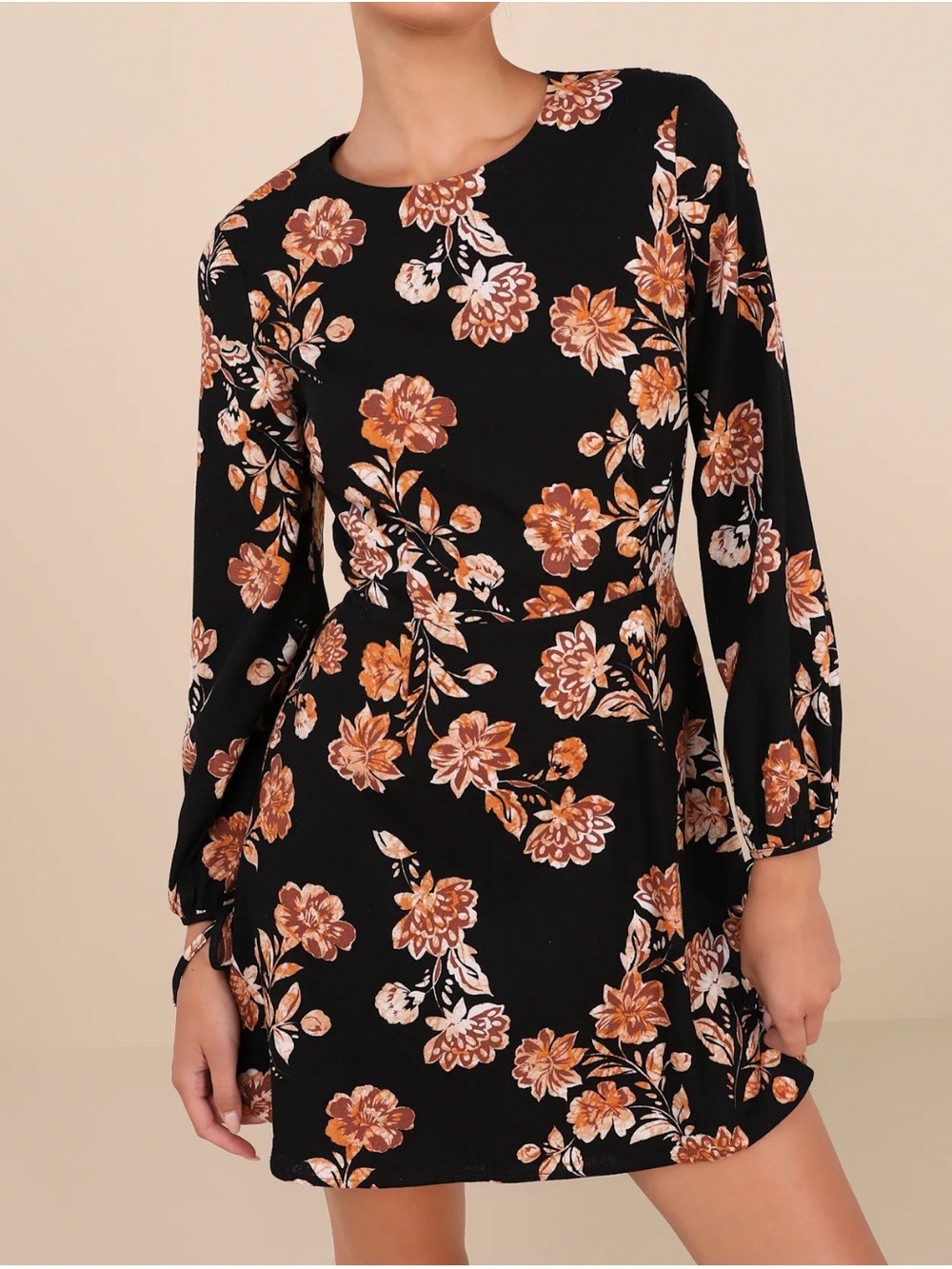 Darling Simplicity Black Floral Linen Cutout Mini Dress
